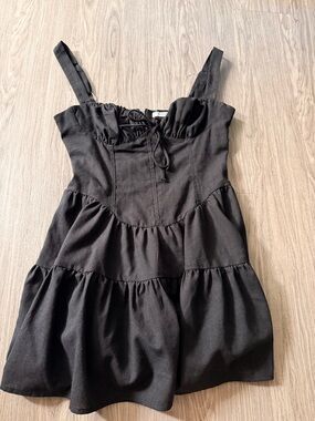 chinese dress ladies Dollie Linen Mini Dress Black